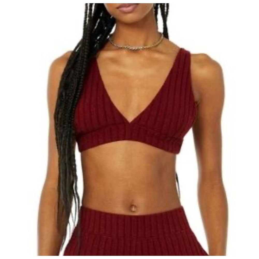 Alo Yoga Ribbed Take Comfort Bra Burgundy Size Small